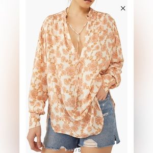 Free People Mia Floral Print Tie Neck Tunic Top SZ XS $128
